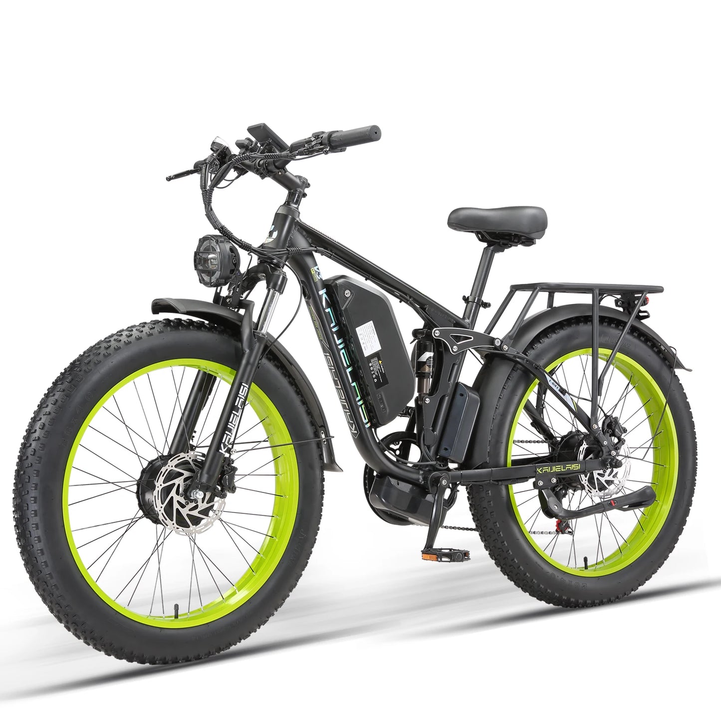 Kajelaisi 3000W Dual Motor Electric Bike – 52V 26Ah Battery, Full Suspension, Hydraulic Brakes, 24x4.0 Fat Tires, 38 MPH Off-Road E-Bike for Adults