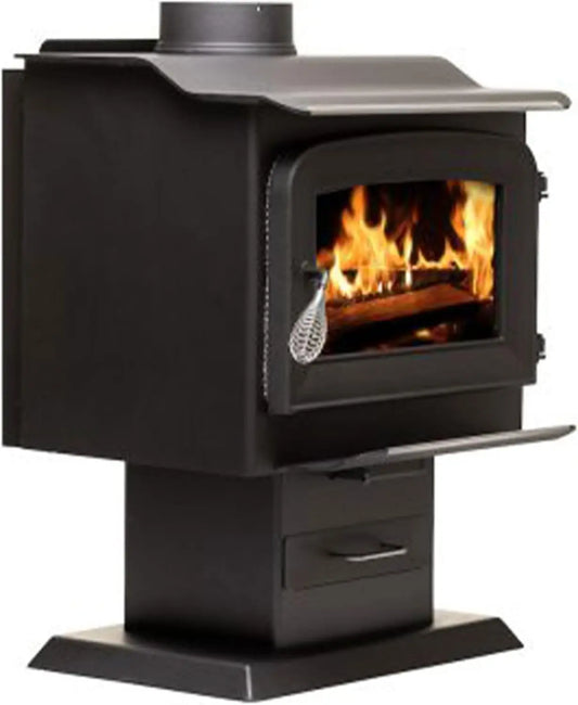 Pedestal Wood Burning Stove – Heats Up to 1,200 Sq. Ft. – EPA Certified – 68,000 BTUs – AW1120E-P – Black