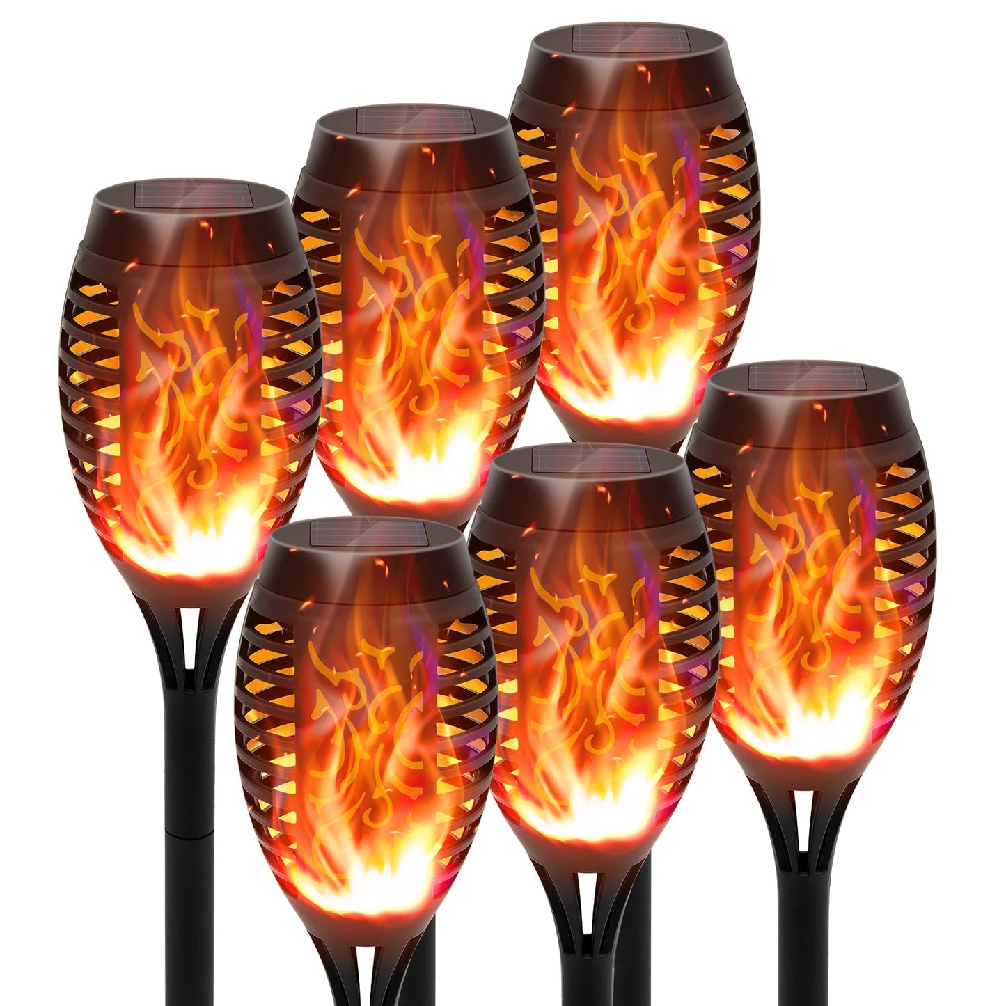 Solar Powered LED Flame Lights - 6 Pack - Flickering Flame Effect