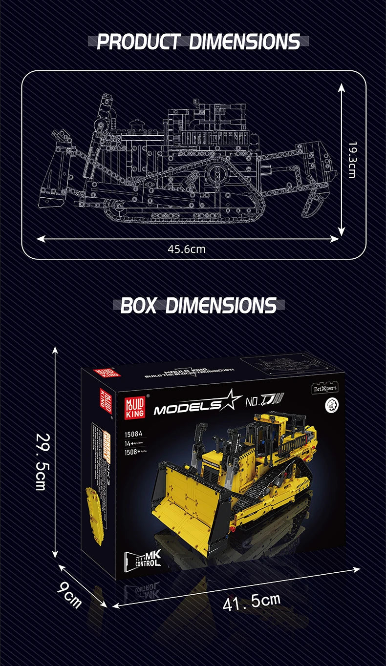 Remote-Controlled Bulldozer Building Block Set – 1508PCS D11 RC Construction Vehicle Toy by Mould King