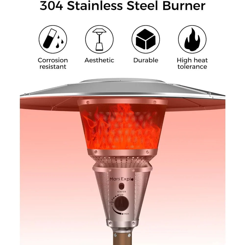 Patio Heater for Outdoor Use With Adjustable Heat Focusing Top, Portable Propane Patio Heater with Wheels, Stainless