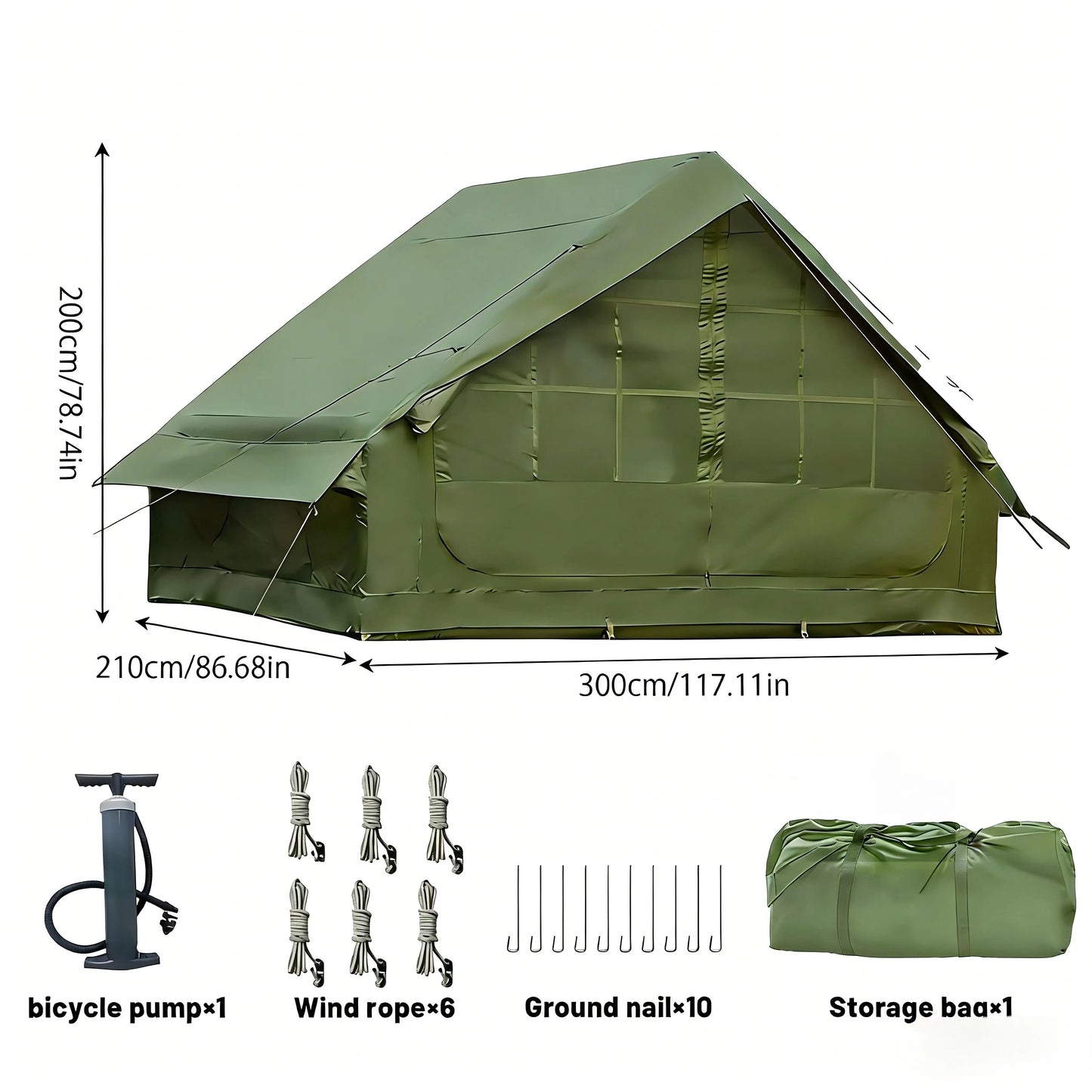 PAKICETUS Inflatable Camping Tent with Skylight, Quick Setup Family Glamping Tent for 4-6 People
