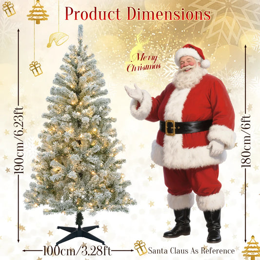 190/180cm Pre-Lit Snow Flocked Artificial Christmas Tree Christmas Decorations 200 LED Lights 460 Branch Tips Party Home Decor