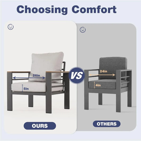 7 Seat Aluminum Patio Furniture Set Oversized Outdoor Sectional Sofa Set with Thick Cushions & Coffee Table