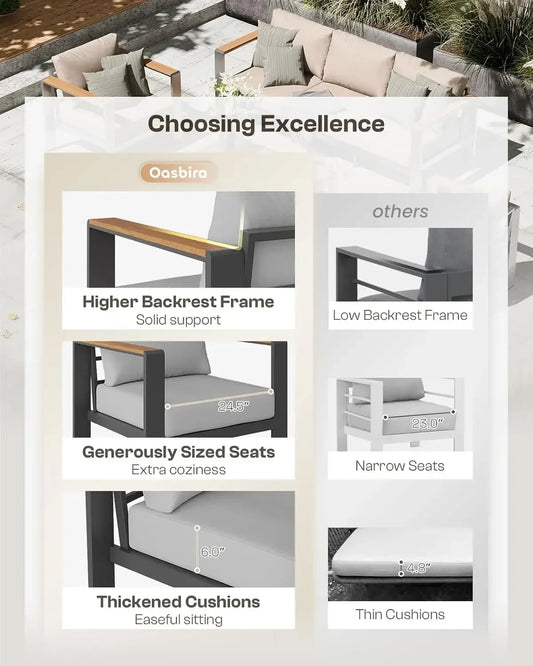 Aluminum Outdoor Patio Furniture Set with Coffee Table, Conversation Sets , Patio Sectional Set for Porch, Balcony, Deck, Gray