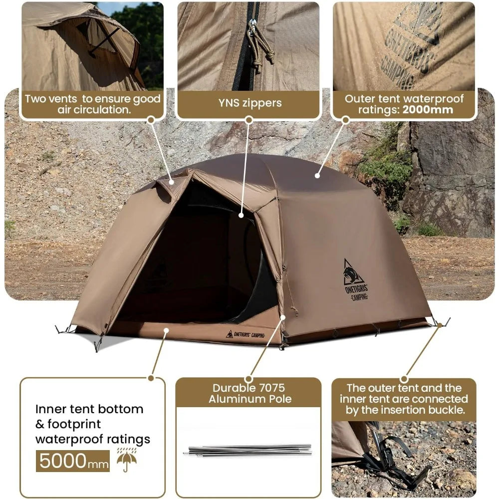 4 Person Camping Tent – 3 Season Family Shelter, Easy Setup Backpacking Tent, 5000mm Waterproof Bottom and Floor Mat Included