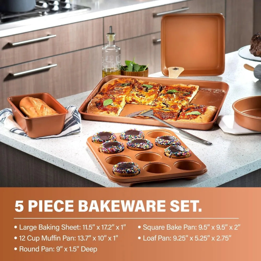 Gotham Steel 15-Piece Hammered Copper Cookware & Bakeware Set – Nonstick Ceramic, Oven & Metal Utensil Safe