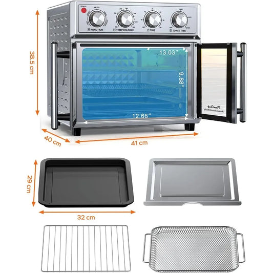 26QT Air Fryer Toaster Oven Combo with French Doors – 1700W Stainless Steel Convection Countertop Oven with 7 Presets for Baking, Toasting, Broiling & Air Frying