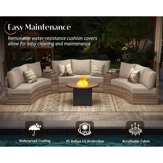 11-Piece Outdoor Wicker Sectional Sofa Set with Storage Wedge Table
