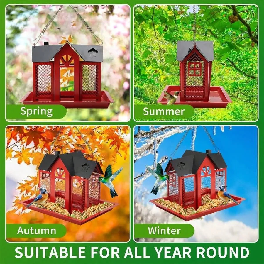 House-Shaped Metal Bird Feeder for Outdoor Hanging Garden Birds