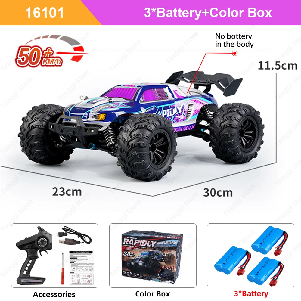 Teeggi 16101 / 16102 PRO 1:16 RC Drift Car – 70KM/H Brushless 4WD Off-Road Monster Truck with LED Lights