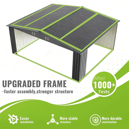 114x12 FT Outdoor Metal Storage Shed with Lockable Doors