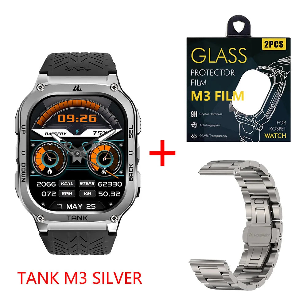 KOSPET TANK M3 Rugged Smart Watch for Men – Military Grade Durability, AMOLED Display, Bluetooth Calling & 60-Day Standby Battery