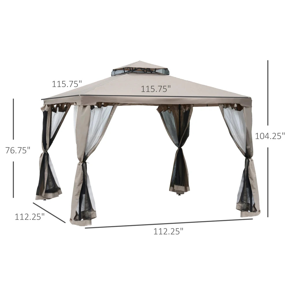 2-Tier Patio Gazebo with Mesh Walls and Steel Frame – Taupe