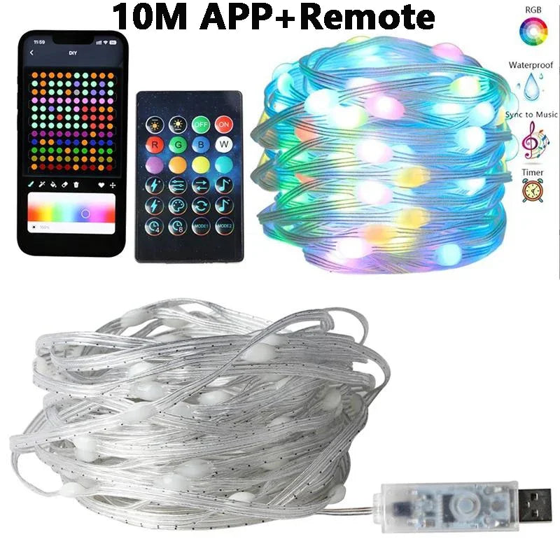 30M USB Smart RGB Christmas String Lights – Bluetooth APP Control, Waterproof Fairy Lights