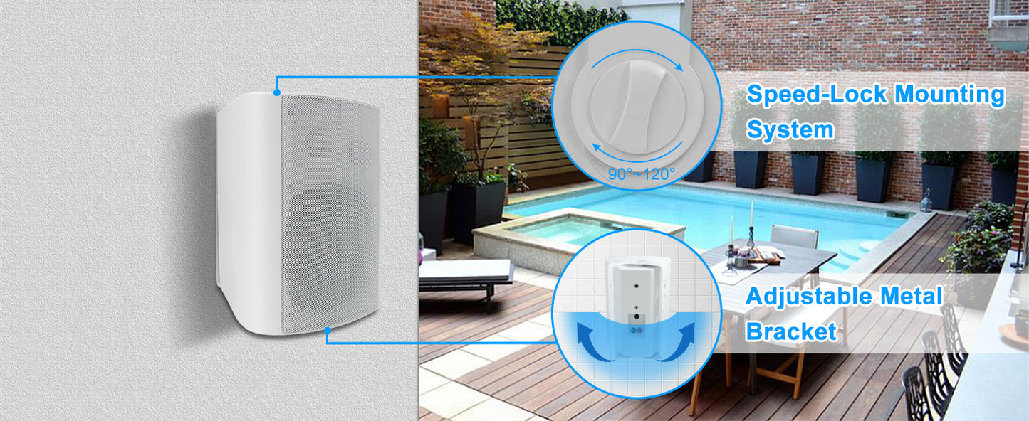 800W Outdoor Bluetooth Speakers Waterproof Wall Mount – 6.5" Dual Speakers with Powerful Bass & Swivel Brackets (Set of 4)