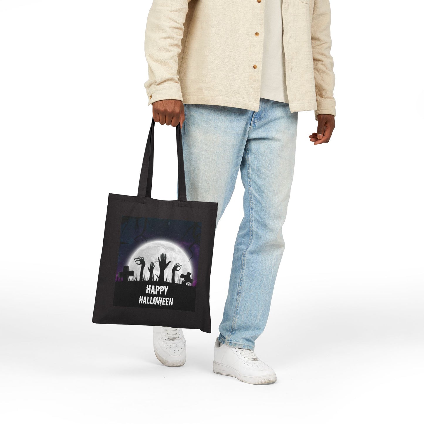 Whimsical Halloween Cotton Canvas Tote Bag, Eco-Friendly Shopping Bag, Trick or Treat Tote, Holiday Gift Bag, Festive Reusable Shopper