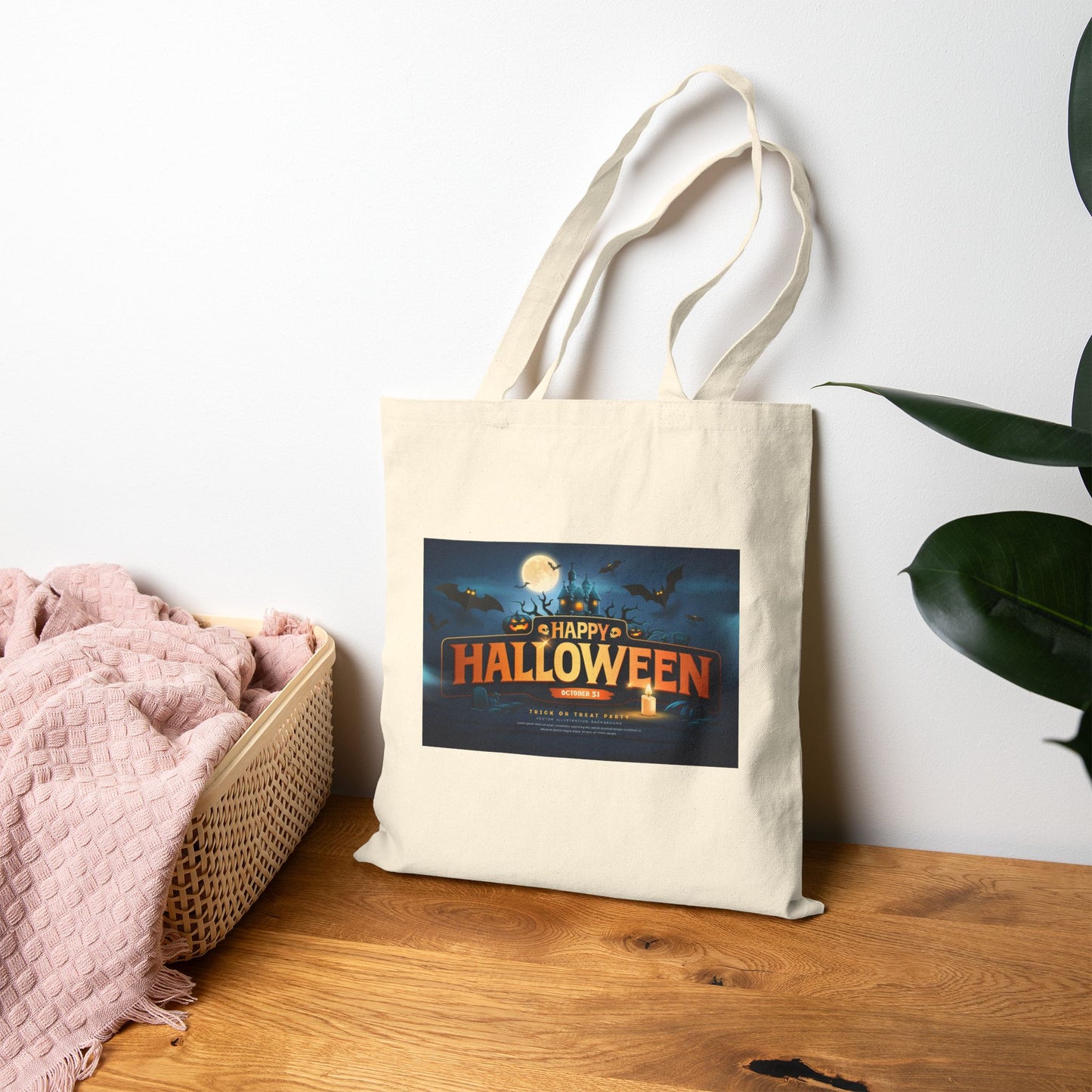 Halloween Themed Cotton Canvas Tote Bag, Eco-Friendly Bag, Trick or Treat Tote, Spooky Shopping Bag, Halloween Party Favor