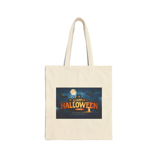 Halloween Themed Cotton Canvas Tote Bag, Eco-Friendly Bag, Trick or Treat Tote, Spooky Shopping Bag, Halloween Party Favor