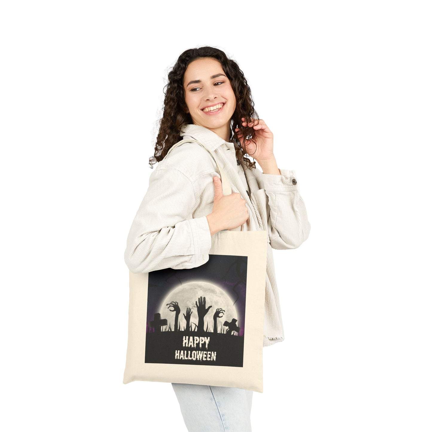 Whimsical Halloween Cotton Canvas Tote Bag, Eco-Friendly Shopping Bag, Trick or Treat Tote, Holiday Gift Bag, Festive Reusable Shopper