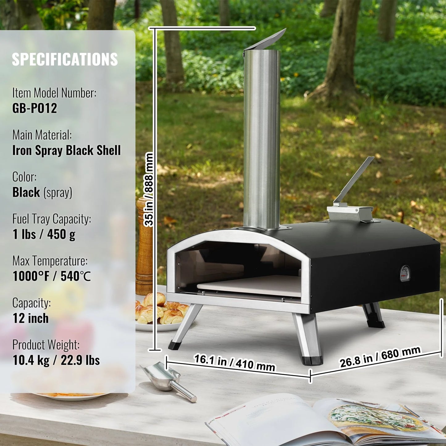 VEVOR 12 Outdoor Pizza Oven Portable Wood Pellet Pizza Oven Iron Spray Camping