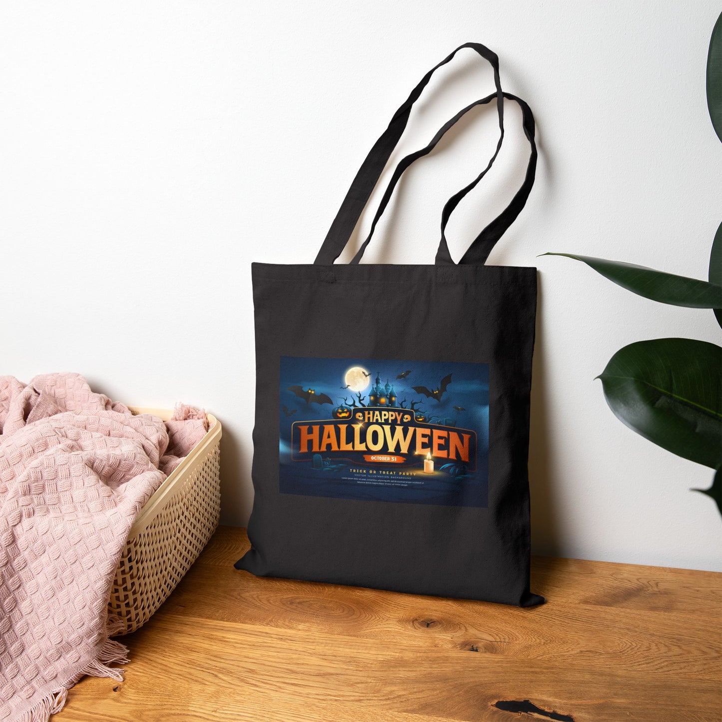 Halloween Themed Cotton Canvas Tote Bag, Eco-Friendly Bag, Trick or Treat Tote, Spooky Shopping Bag, Halloween Party Favor