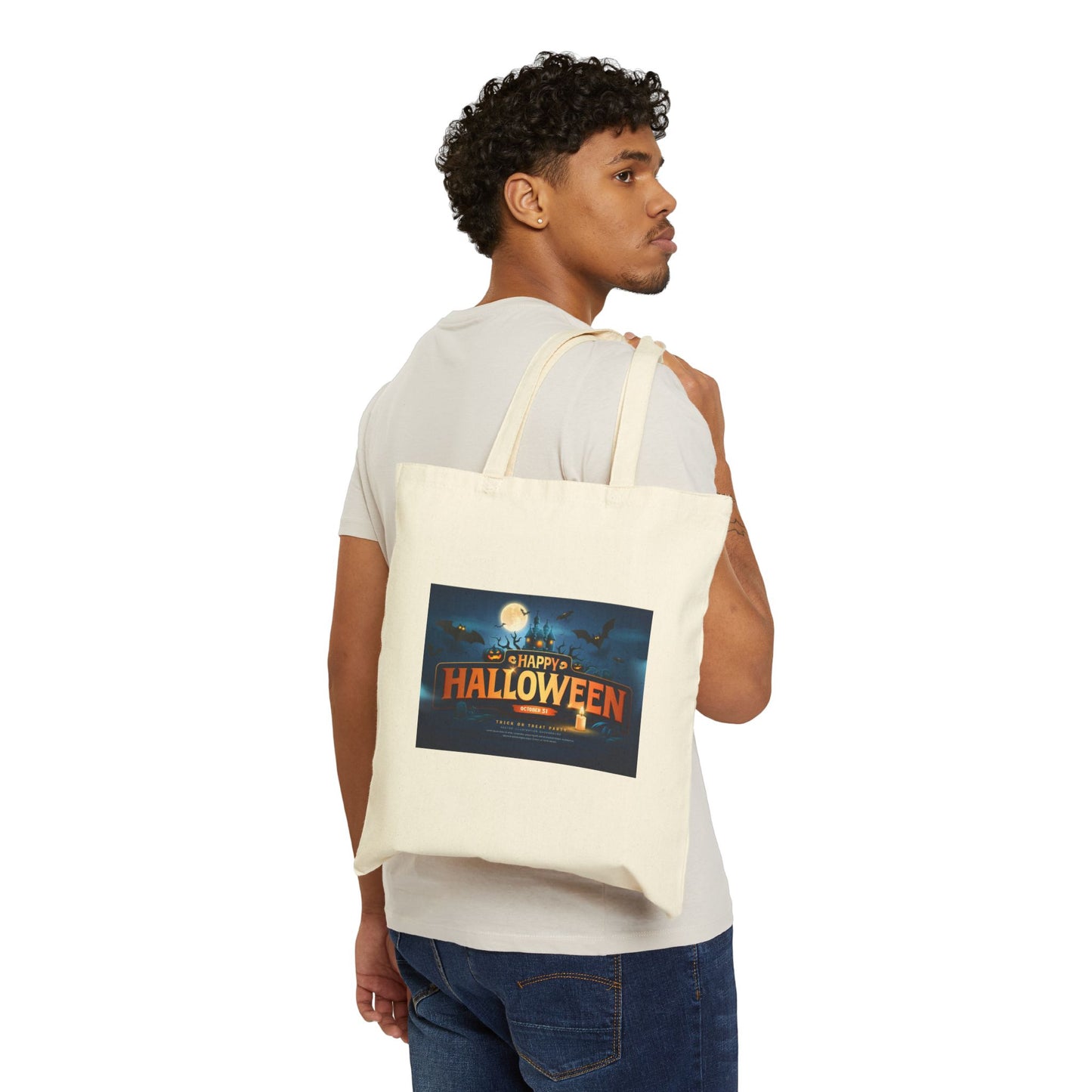 Halloween Themed Cotton Canvas Tote Bag, Eco-Friendly Bag, Trick or Treat Tote, Spooky Shopping Bag, Halloween Party Favor