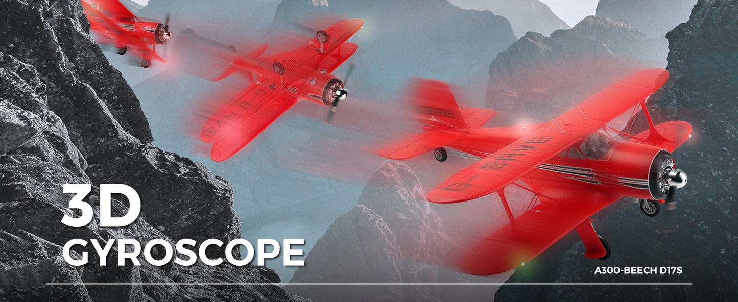 WLtoys A300 Beechcraft D-17 RC Plane – 4 Channel Brushless Remote Control Airplane with Lights, Dual Batteries, 2.4GHz Radio System