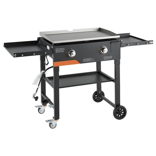 Gas Griddle, 2-Burner Flat Top Grill, 28 Inch Grill Plate Foldable Propane Griddle With Wheels, 30000 BTU Outdoor Flat Top Grills For Pan-Frying, Grilling, Stir-Frying, & BBQ, Pulse Ignition