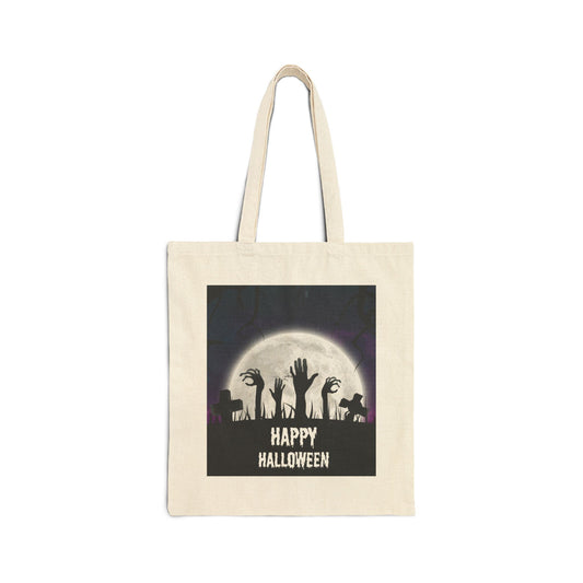 Whimsical Halloween Cotton Canvas Tote Bag, Eco-Friendly Shopping Bag, Trick or Treat Tote, Holiday Gift Bag, Festive Reusable Shopper