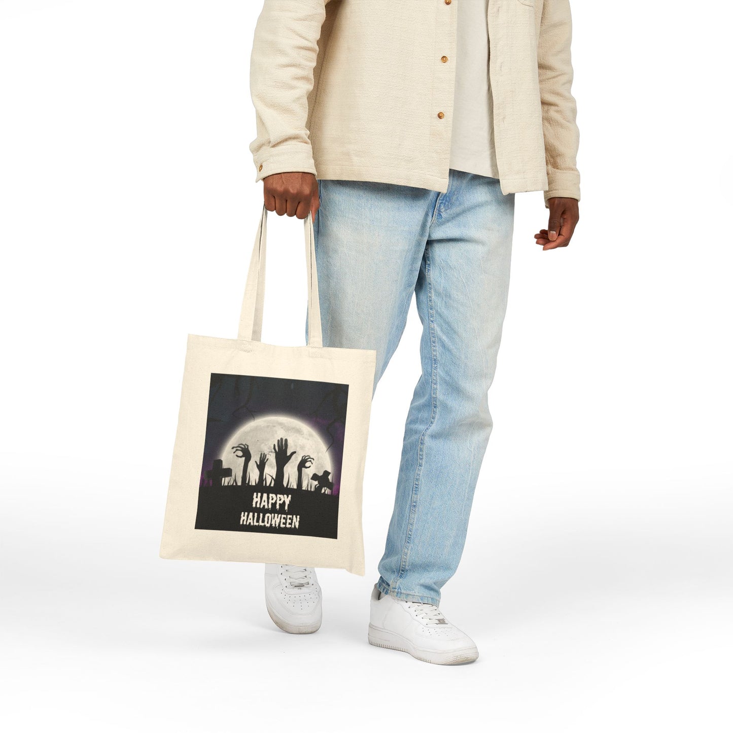 Whimsical Halloween Cotton Canvas Tote Bag, Eco-Friendly Shopping Bag, Trick or Treat Tote, Holiday Gift Bag, Festive Reusable Shopper