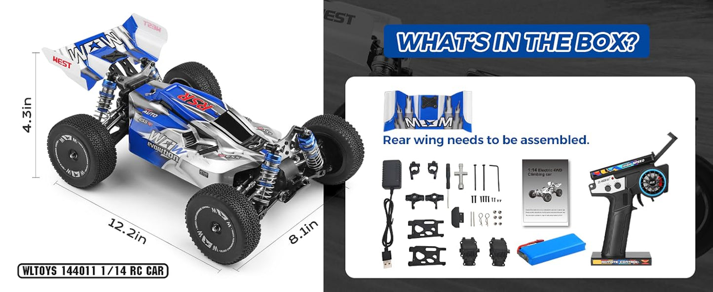 WLtoys 144011 1/14 4WD RC Car – Upgraded Brushless Off-Road Racer with 43+ MPH Speed & Metal Chassis (144001 V2)