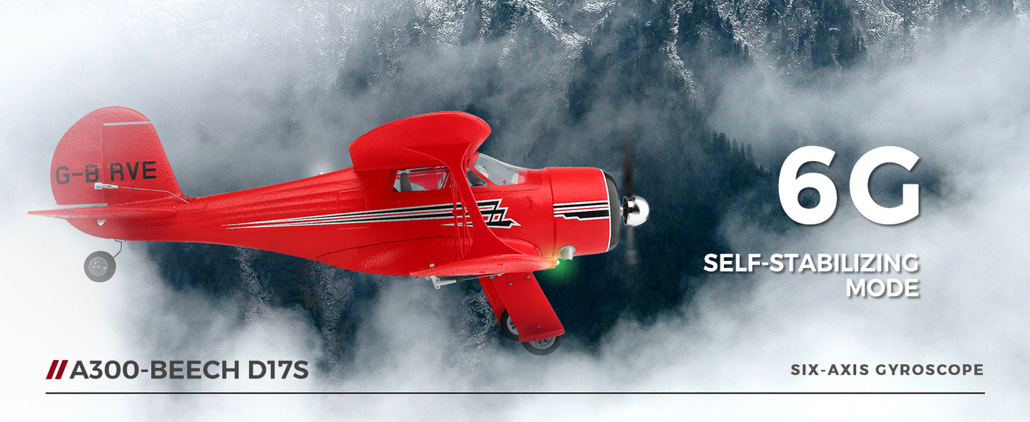 WLtoys A300 Beechcraft D-17 RC Plane – 4 Channel Brushless Remote Control Airplane with Lights, Dual Batteries, 2.4GHz Radio System