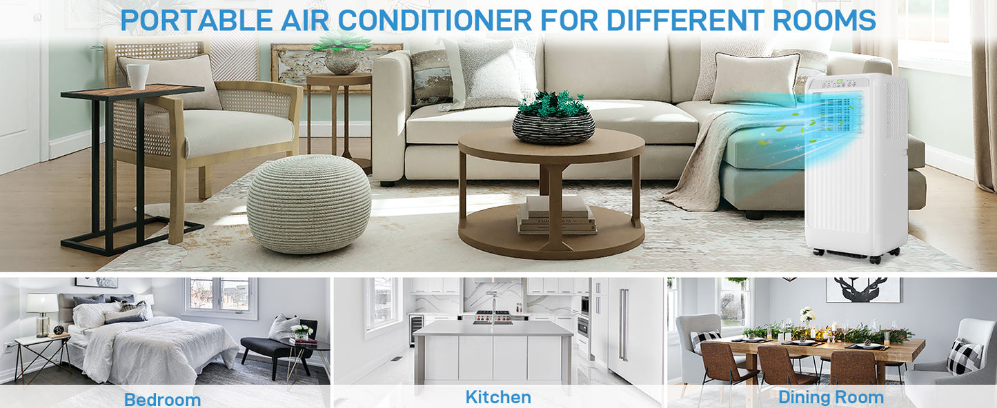 8000 Btu Portable Air Conditioners, 3-in-1 Portable AC, Dehumidifier, and Fan Mode, AC Unit with 24H Timer & Remote Control