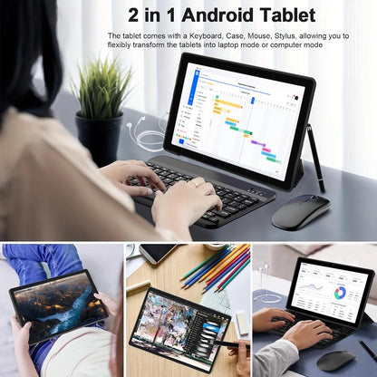 A10L 10-Inch Android 14 Tablet – 12GB RAM + 64GB Storage | Octa-Core CPU | Face Unlock | Keyboard, Mouse & Stylus Bundle