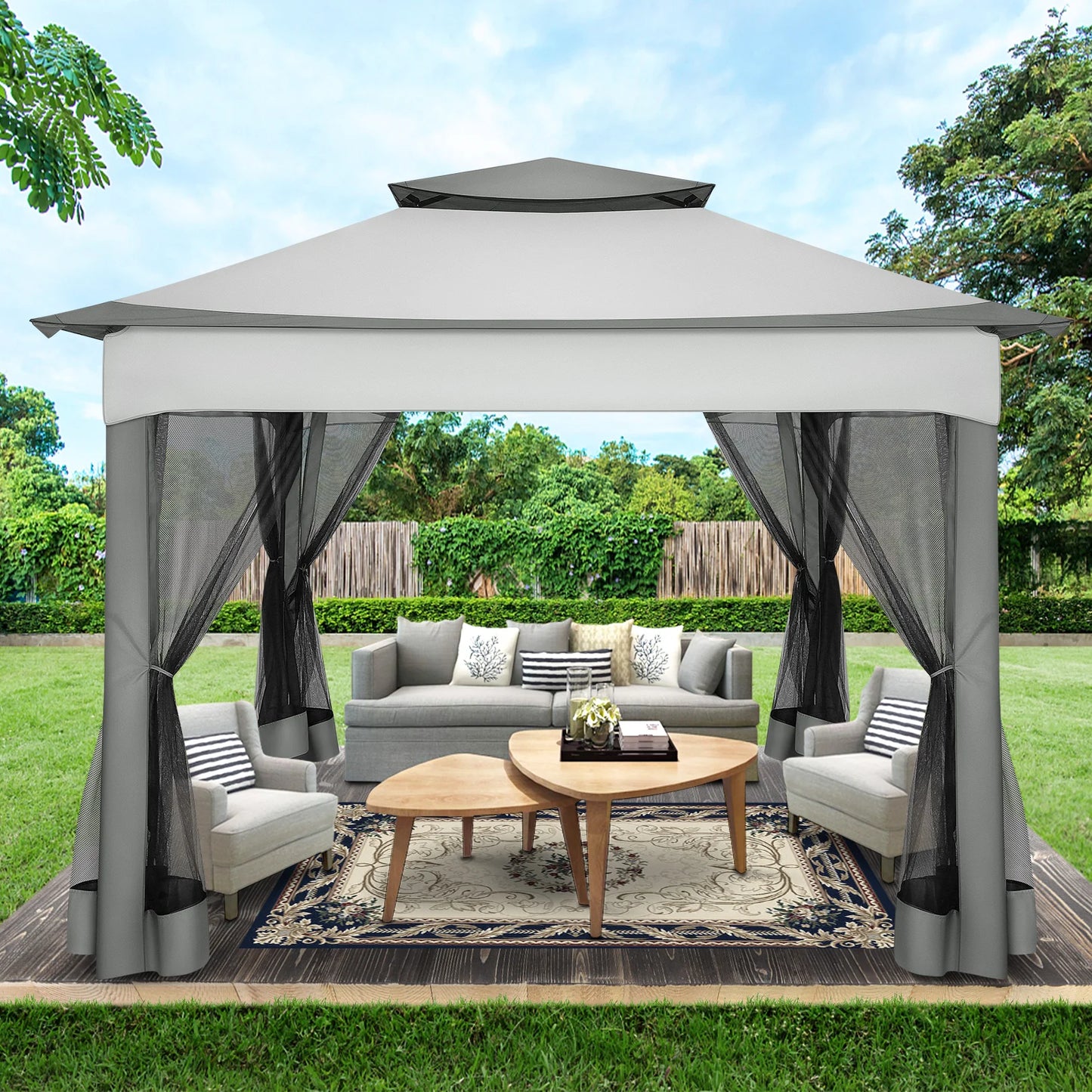11x11FT Pop Up Gazebo Canopy Tent with Mosquito Netting & Carry Bag