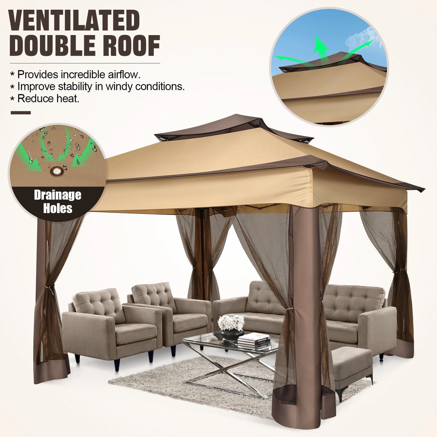 11x11FT Pop Up Gazebo Canopy Tent with Mosquito Netting & Carry Bag