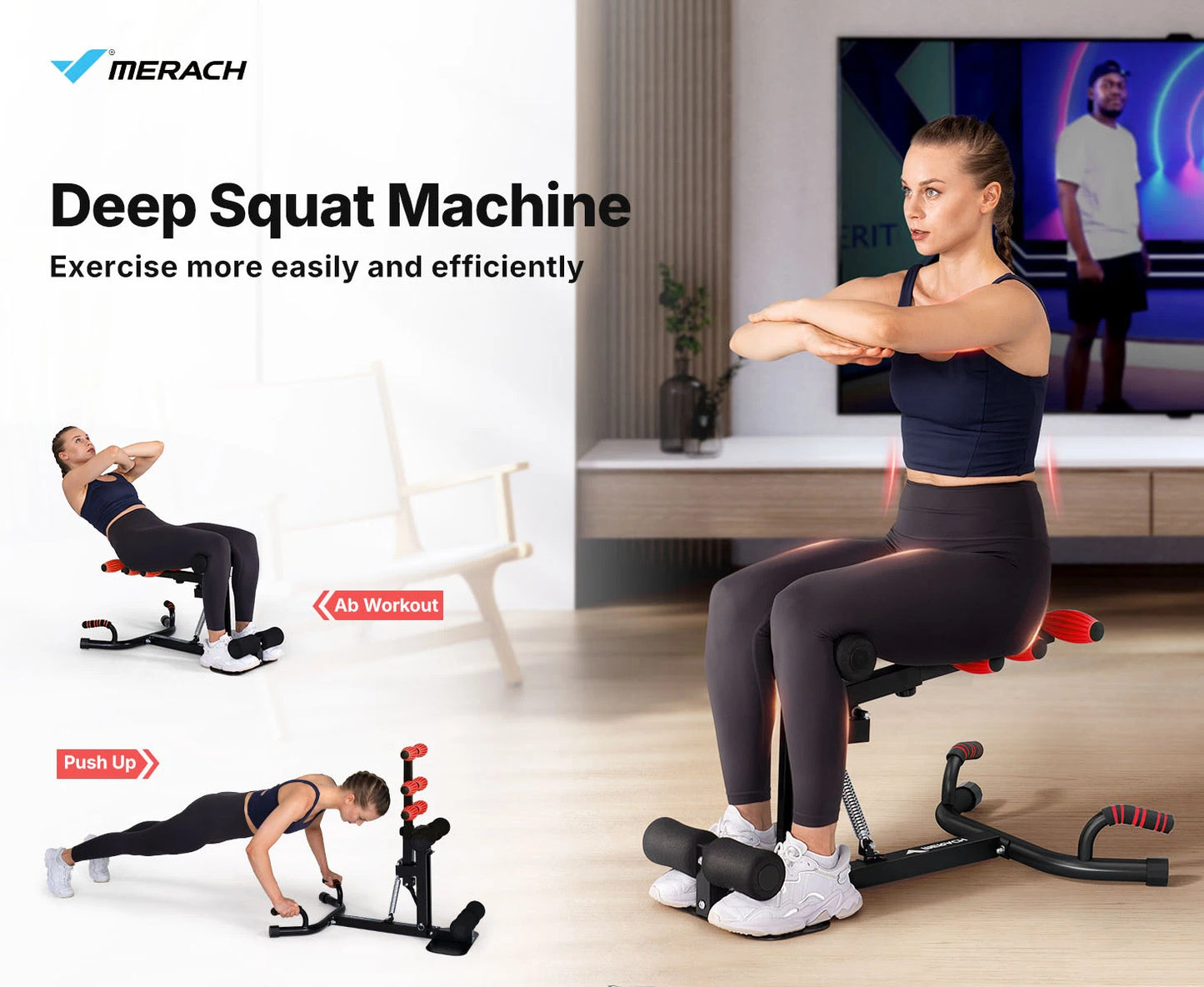 MERACH Multifunctional Adjustable Deep Squat Glutes Trainer Core Leg Push Up Buttocks Workout Machine