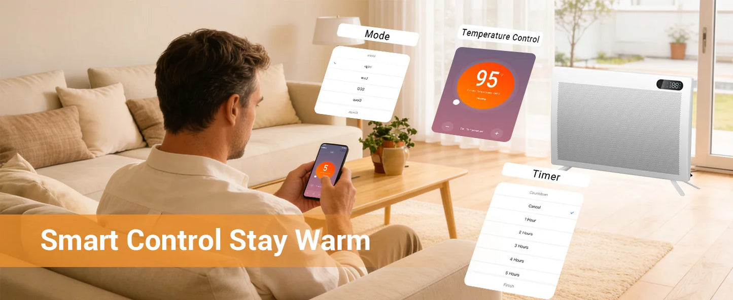 Graphene Smart Panel Heater with WiFi, App & Voice Control – 1500W Infrared Convection | Freestanding & Wall-Mount