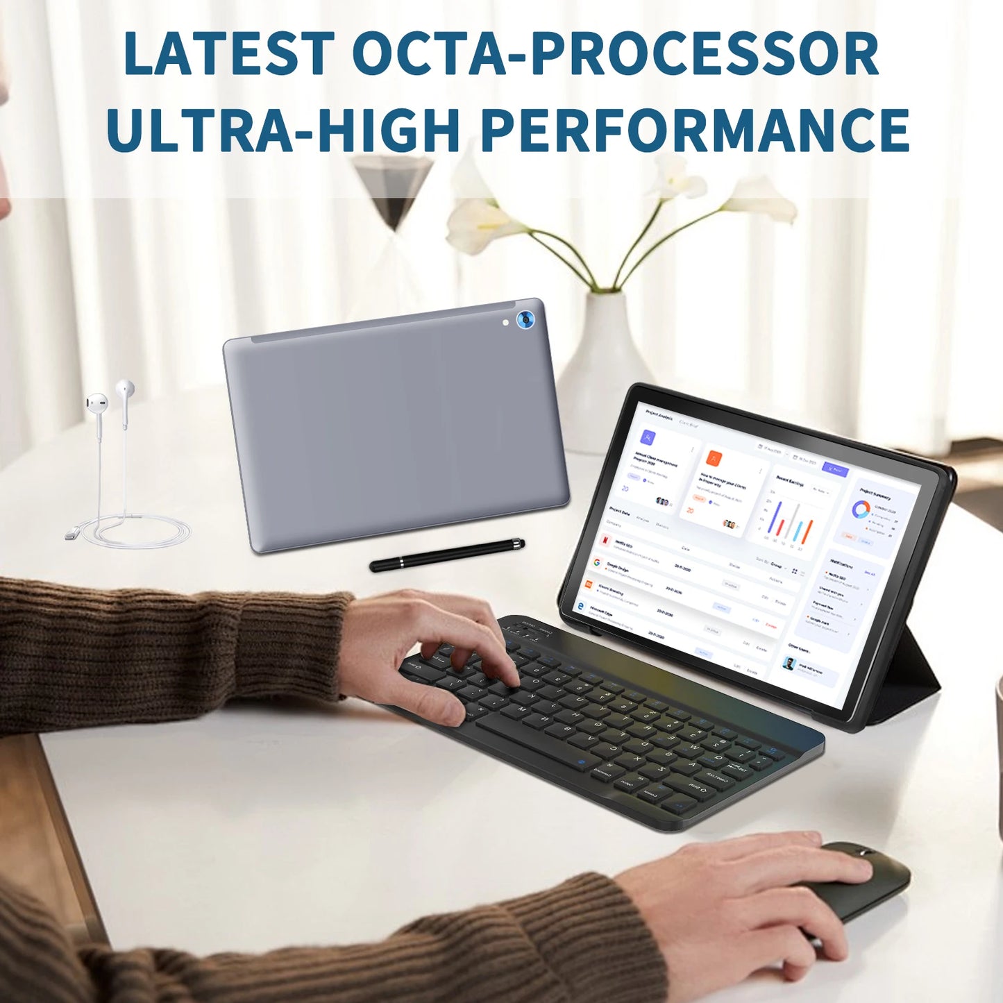 10.1-Inch Android 14 Tablet – 16GB RAM + 128GB Storage + 1TB Expansion | Octa-Core CPU | Stylus, Keyboard & Mouse Bundle