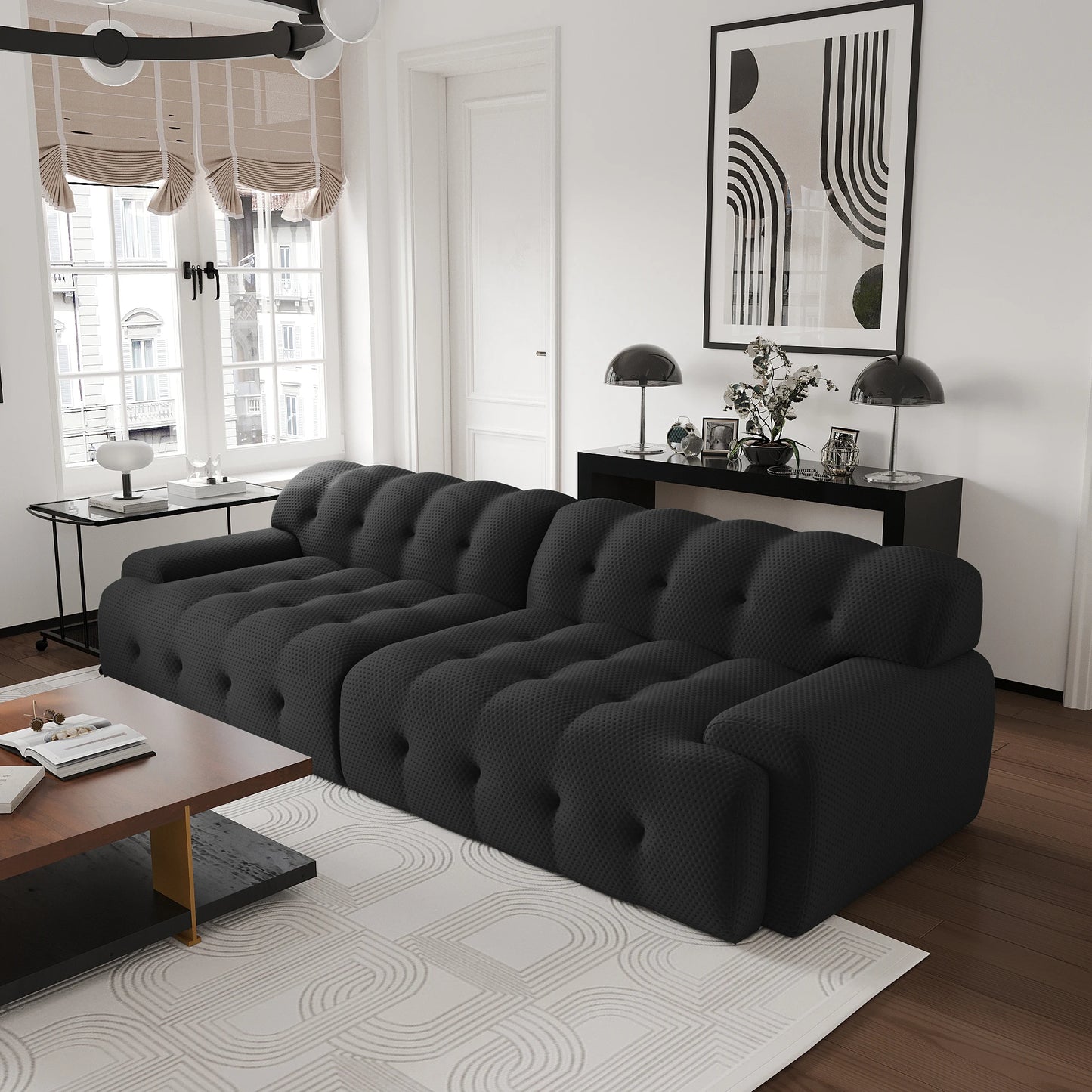 Comfy Cloud 102.4inch Oversized Modular Sectional Sofa 3D Mesh Fabric Curved Loveseat for Living Room - No Assembly Required