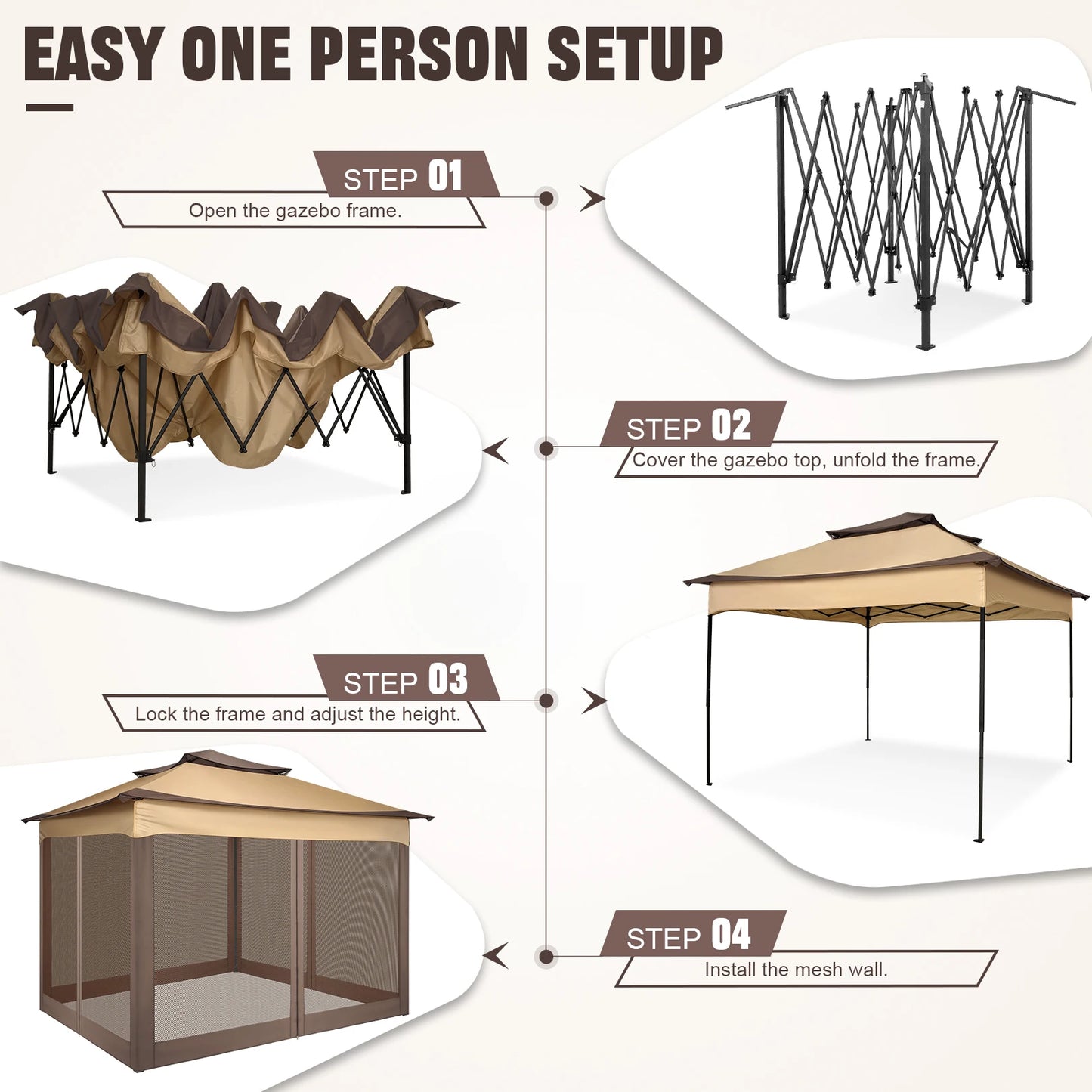 11x11FT Pop Up Gazebo Canopy Tent with Mosquito Netting & Carry Bag