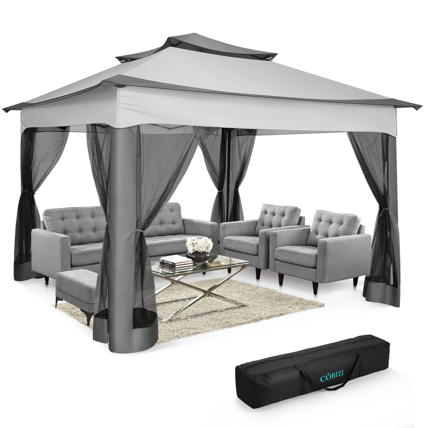 11x11FT Pop Up Gazebo Canopy Tent with Mosquito Netting & Carry Bag
