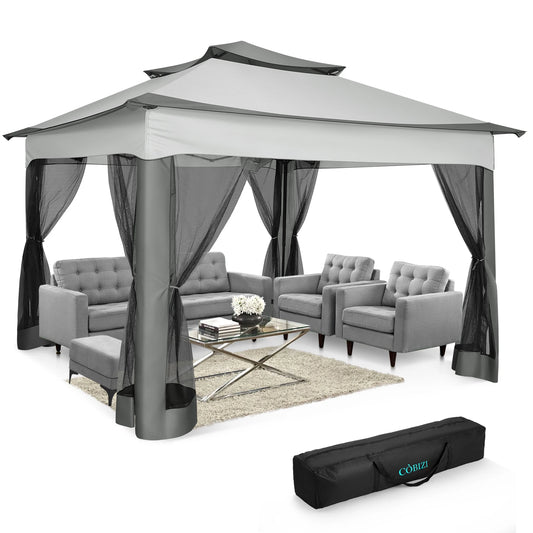 11x11FT Pop Up Gazebo Canopy Tent with Mosquito Netting & Carry Bag