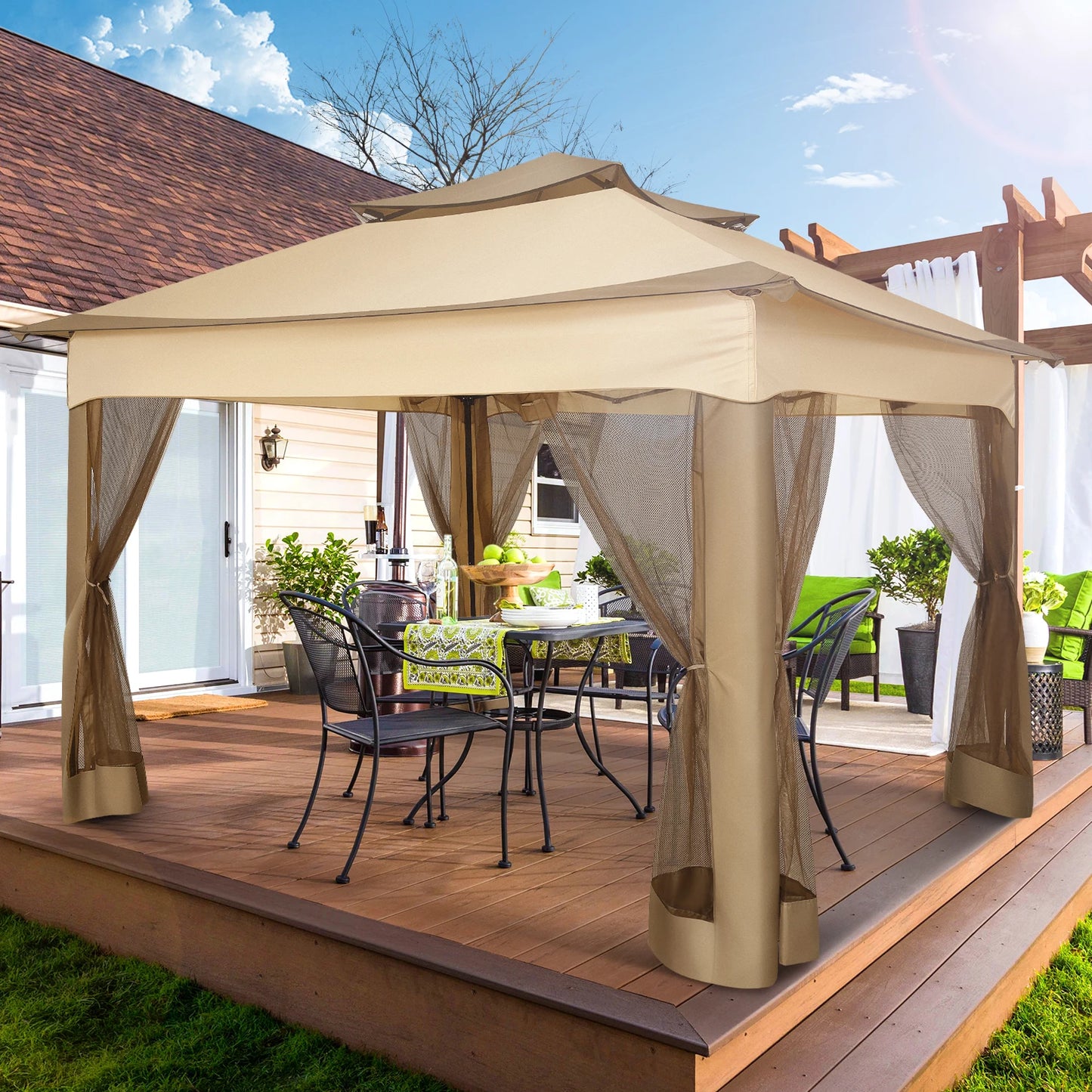 11x11FT Pop Up Gazebo Canopy Tent with Mosquito Netting & Carry Bag