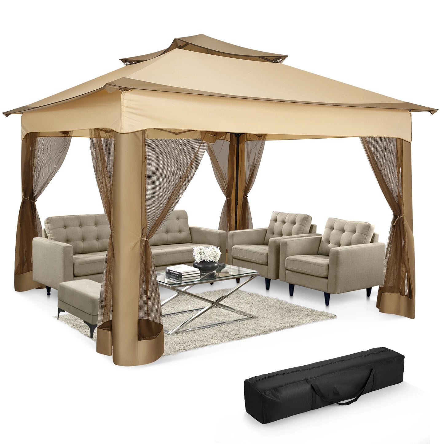 11x11FT Pop Up Gazebo Canopy Tent with Mosquito Netting & Carry Bag