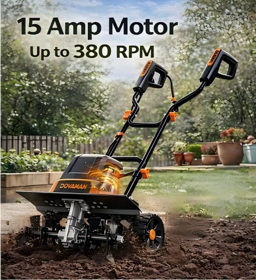 DOVAMAN 18” Electric Garden Tiller – 15A Powerful Soil Cultivator