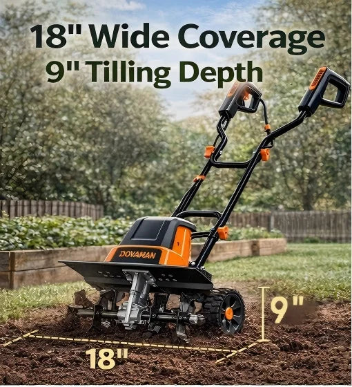 DOVAMAN 18” Electric Garden Tiller – 15A Powerful Soil Cultivator