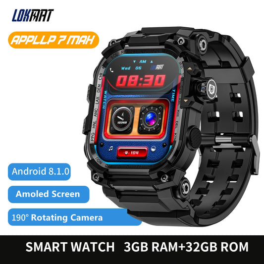 LOKMAT APPLLP 7 MAX Smart Watch Phone – 4G/5G Android Smartwatch with Rotating Camera, AMOLED Display, 3GB+32GB Storage