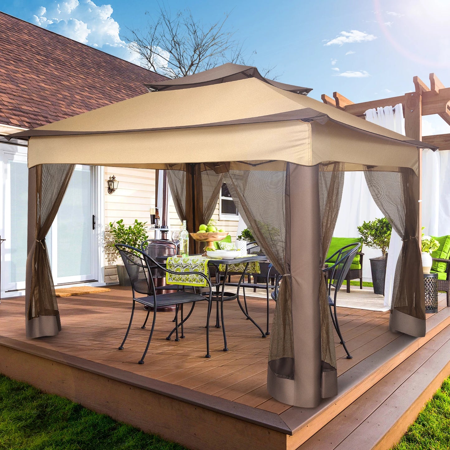 11x11FT Pop Up Gazebo Canopy Tent with Mosquito Netting & Carry Bag